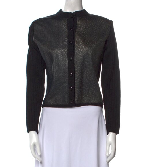 VINTAGE 70s 80s  Yves St. Laurent Rive Gauche leather wool cardigan sweater VGUC - Picture 4 of 6